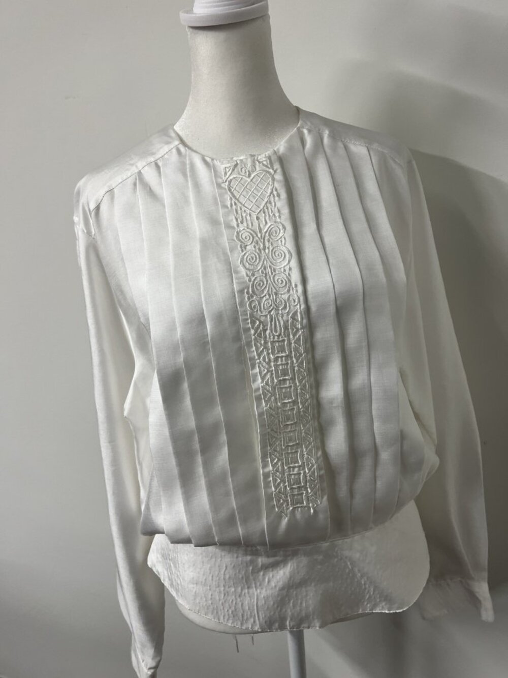 Vtg 80s 90s Karen Scott 10 Victorian Embroidered Blouse Pearl Buttons Edwardian